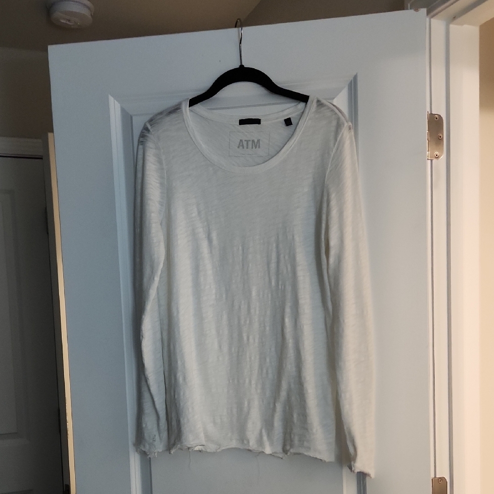 ATM White Long Sleeve Distressed Tee
